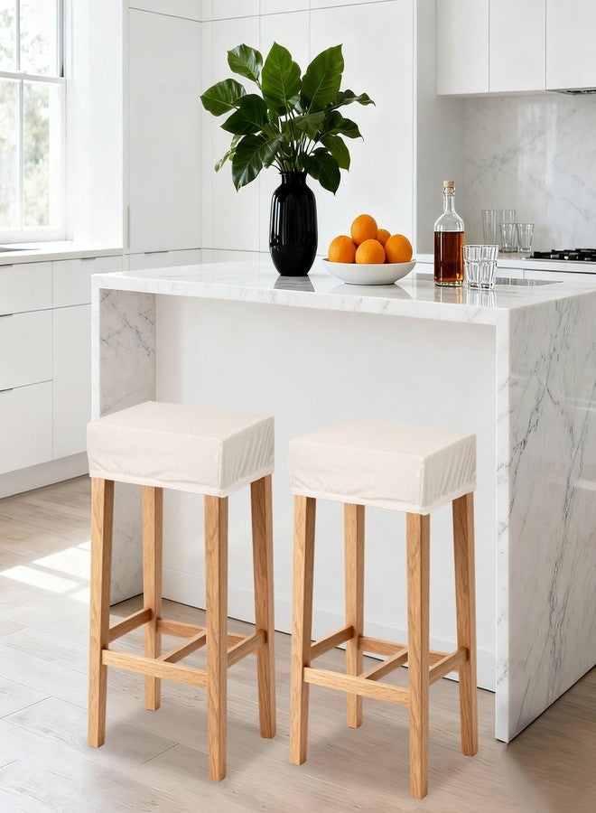 Klmnop مجموعة أغطية كراسي بار مستطيلة قابلة للتمدد والغسل من Klmnop، 4 قطع، مزودة بأربطة مطاطية، مناسبة لكراسي البار/كراسي المطبخ/كراسي جزيرة المطبخ/كراسي السرج (بيج) - Image 2